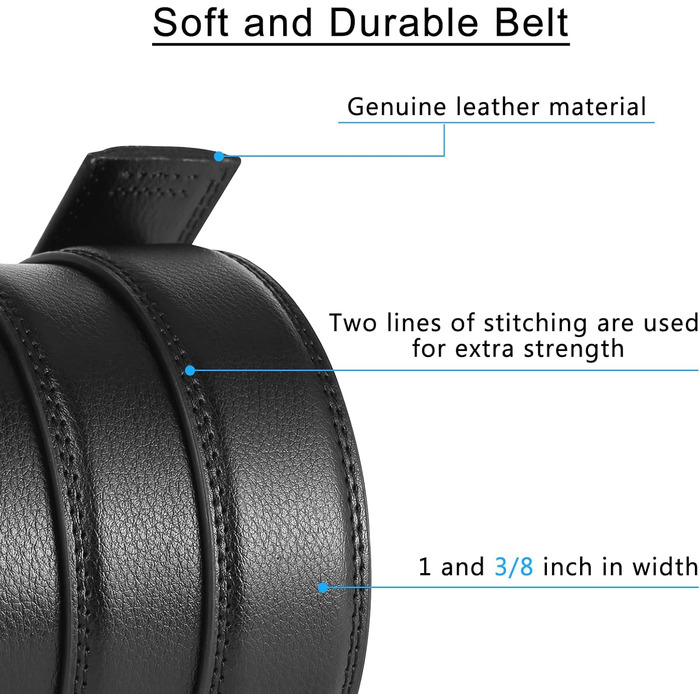 Чоловічий шкіряний ремінь SENDEFN з автоматичною пряжкою, ширина 35 мм, регульований розмір, чорний (125 см/36''-42'')