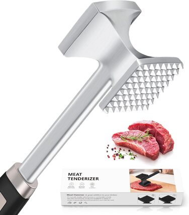 Кльопар для м'яса HOOMIL, двосторонній антипригарний, для шніцелів та стейків - сріблястий квадратний