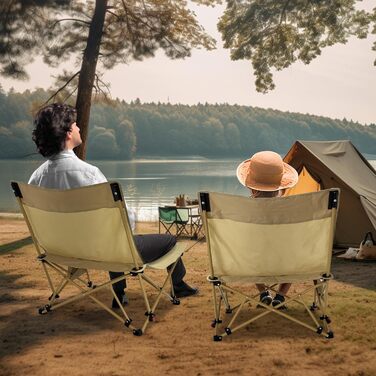 Складний туристичний стілець для кемпінгу та відпочинку на природі (150 кг), легкий, з регулюванням кута нахилу, з сумкою, хакі
