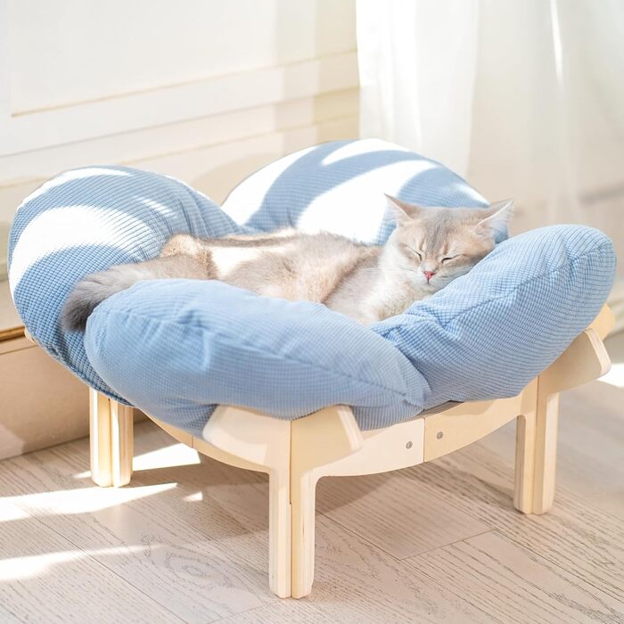 Кішка ліжко CheerPals, квітка, 55x55 см, велике, м'яке, для всіх котів, білий (світло-блакитний)