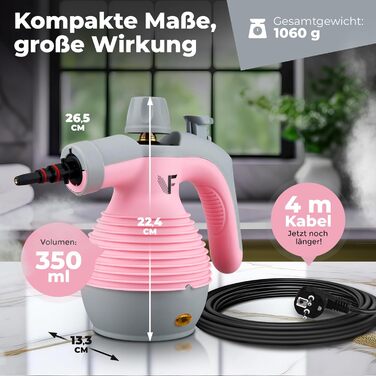 Neighbour's Friend® Handheld Steamer in Pink – Powerful Handheld Steamer | Steam Duck with 350ml Tank, Steam Regulation & Attachments for Household, Windows, Upholstery & More