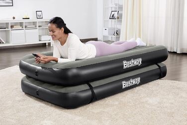 Надувний матрац Bestway TriTech Connect and Rest 3-в-1 | Міцний матеріал | Регульовані пряжки | 2 матраци в комплекті | Сірий колір | 188 x 99 x 25 см