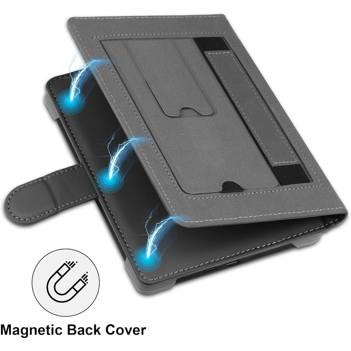 Чохол для Kindle, Kobo, Pocketbook, Tolino, Sony eReader (6.8'') - шкіряний, зі стійкою, чорний