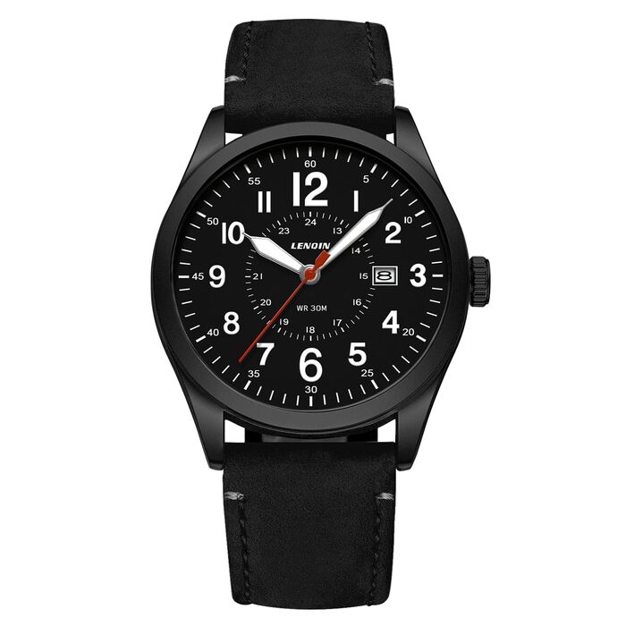Годинник чоловічий LN LENQIN Military 30M водонепроникні кварцові годинники з датою на текстильному ремінці, тактичні годинники для чоловіків, чорний колір