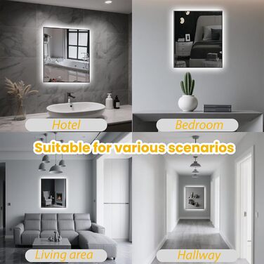 LED дзеркало для ванної кімнати 45x65 см з підсвічуванням, IP54, 6500K, прямокутне, енергозберігаюче, біле