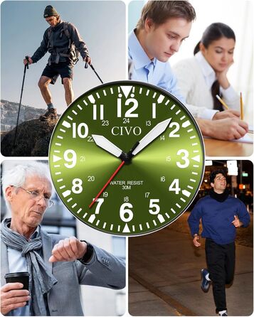 Чоловічий годинник CIVO Military B-4 Зелений/Чорний: Водостійкий, аналоговий кварц з великими цифрами та світловим покриттям