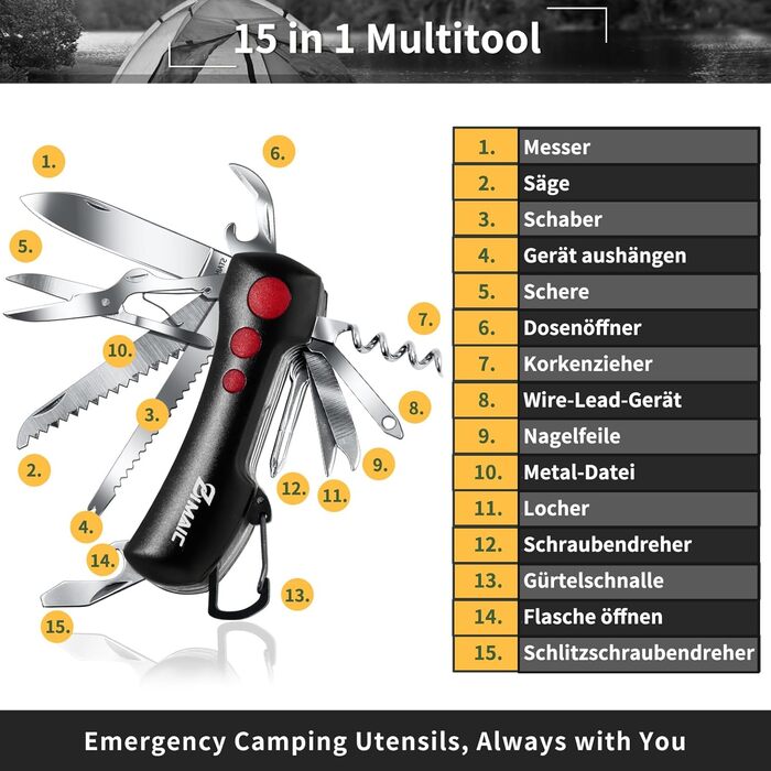 Швейцарський мультитул Taschenmesser: 15 функцій, для кемпінгу та надзвичайних ситуацій (Champagner, Зелений/Чорний)
