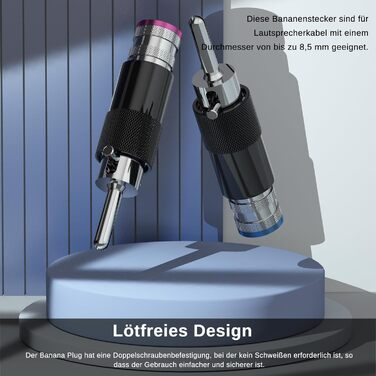 Комплект бананових роз'ємів Monosaudio (8 шт), позолочені затискачі для акустичних кабелів, домашнього кінотеатру та AV-ресиверів, Rhodiniert (BA1410)