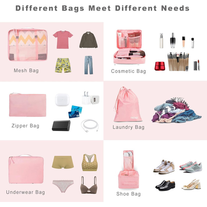 Набір органайзерів для валізи BAGAIL (8 шт.), рожевий