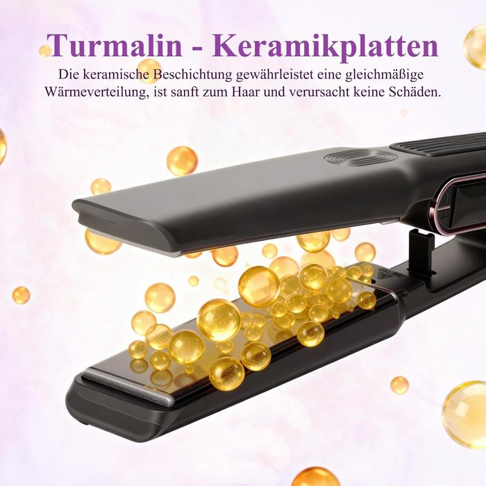 Плойка Bestbeauty з широкими керамічними пластинами 110x40 мм: 15 температур (80-230°C), Dual Voltage (110-240V), швидка укладка для довгатого та густого волосся, чорна – ідеальний подарунок для жінок