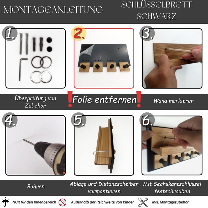 Сучасне ключниця Alakay з поличкою - блискуче дерев'яне ключниця чорного кольору для стильного зберігання ключів, підійде для дому чи офісу, практичне та елегантне