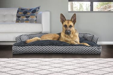 Крісло-ліжко для собак Furhaven з подушкою, великих порід, зйомні валики для шиї та знімний чохол, плюшеве та тканинне оздоблення, зручне диван, сірий діамант, Jumbo/XL. Зручне ліжко для собак - плюш та тканина, сірий діамант jumbo