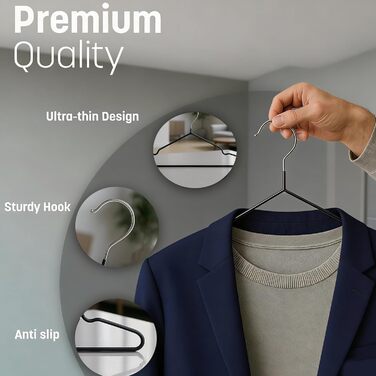 Набір вішалок для одягу з металу, 30 шт., з вирізами для плечей, стійкі до іржі, економія місця, 40 см, чорні