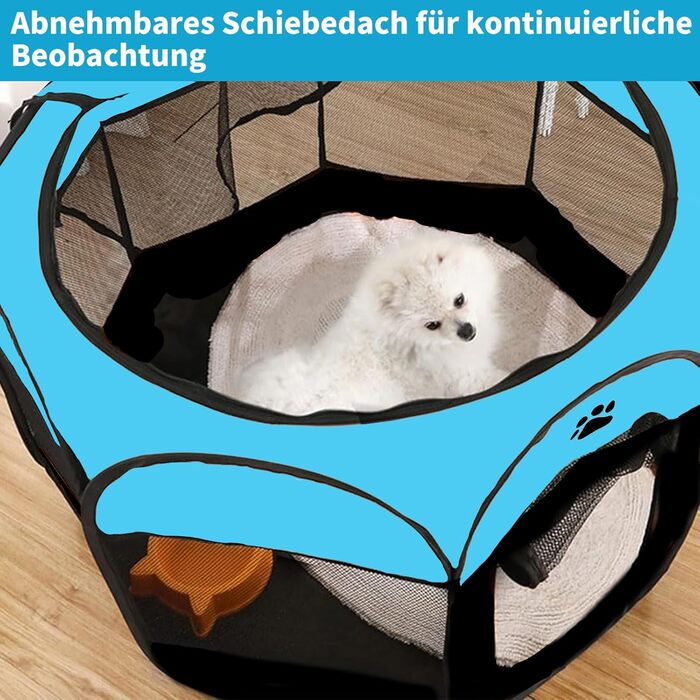 Клітка-вигул для цуценят та котів, клітка-вигул для собак, клітка для тварин, 114x114x58 см (Блакитний)