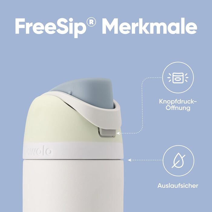 Пляшка для води Owala FreeSip 710 мл з соломинкою, нержавіюча сталь, ізольована, для спорту, фітнесу, подорожей - без BPA, колір Iced Breeze