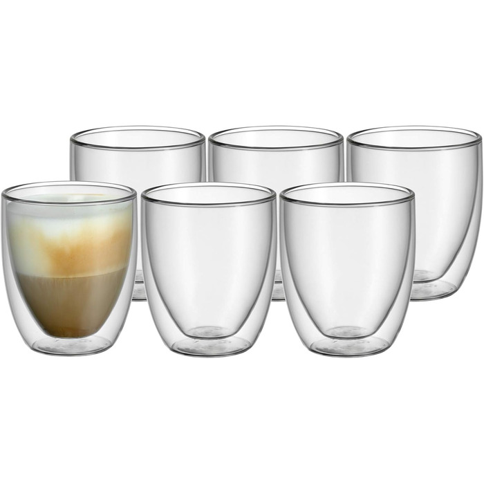 WMF Double-Walled Cappuccino Glasses Set, 6-Piece, Double-Walled Glasses 250ml, Floating Effect, Thermoglass, Heat-Resistant Tea Glass, Coffee Glass