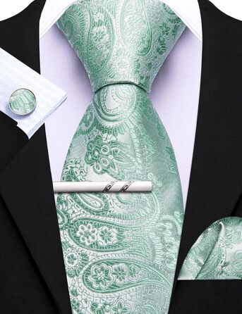Сет краваток для весілля Barry.Wang: однотонний павловійський шовковий крават з нагрудником (світло-зелений)
