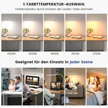 LED настільна лампа SIBI LIGHTING з жестами, 7W, 38 см, регульована яскравість, для роботи, навчання, ігор, білий