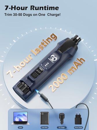 Електричний тример для собак Casfuy 6-в-1 з підвищеною потужністю (50%), тихий, з LED-підсвіткою та збирачем пилу, 4.8V, для великих порід (блакитний)