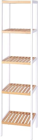 dibea Bathroom Shelf with 5 Shelves, Living Room Shelf, Standing Shelf, Bamboo Shelf, Bathroom Shelf, Book Shelf, Corner Shelf, Kitchen Shelf, 33x33x146 cm, natural/white