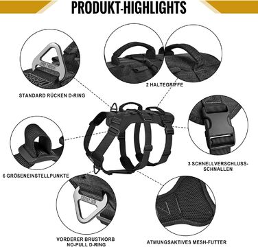 Шлейка для собак OneTigris T-Bone, тактична, з двома ручками, чорна, M (14-27 кг)