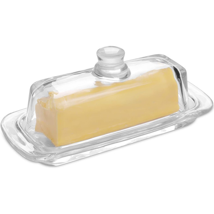 Gusnilo Butter Dish made of Glass, Classic Butter Dish, Transparent, with Lid and Handle, Dishwasher Safe, 1 Piece
