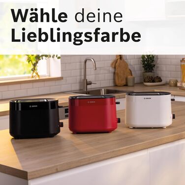 Тостер Bosch Kompakt MyMoment TAT2M124 з підігрівом для тостів, підігрівом для бутербродів, функцією розморожування, автоматичним вимкненням, підйомом, центруванням хліба, червоний матовий, 800 Вт
