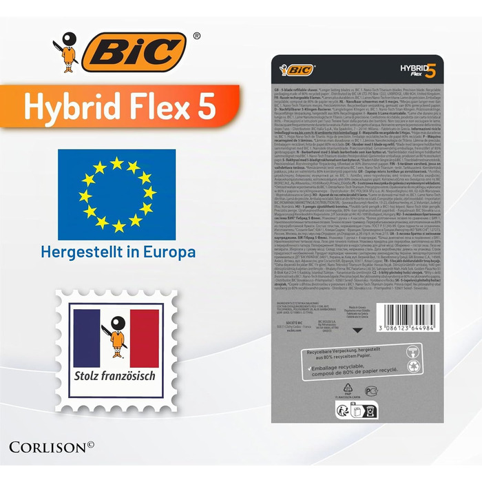 Чоловіча бритва BIC Hybrid 5 Flex, вологий гоління, 10 змінних касет по 5 лез, з алое вера та вітаміном E, з тримером для точного гоління