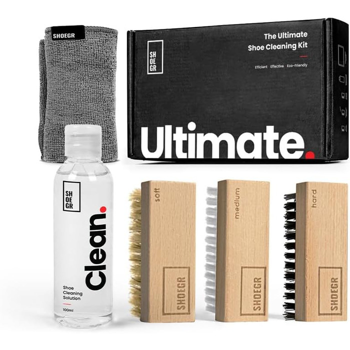 SHOEGR Ultimate Shoe Cleaning Set | Suitable for Sneakers, Nubuk, Canvas, Knit | Shoe Care Set – Cleaning Solution, Brushes, and Microfiber Cloth