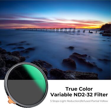 Фільтр нейтральний K&F CONCEPT Nano-X True Color Variabler ND2-32 (1-5 ступенів затемнення) 95mm