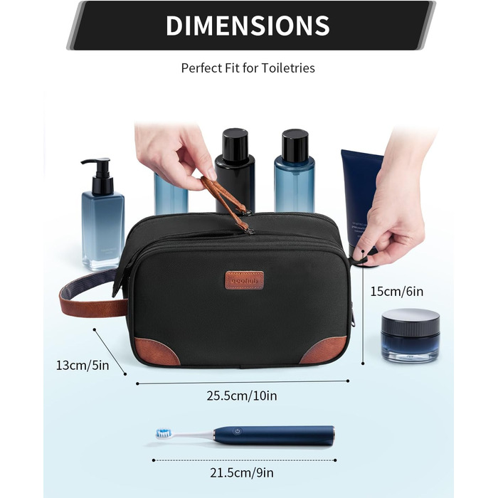 Чоловіча дорожня косметичка ECOHUB, водонепроникна, з відділенням для мокрого одягу, з ремінцями, з перероблених матеріалів, з подвійною блискавкою (Синьо-зелений, Чорний)