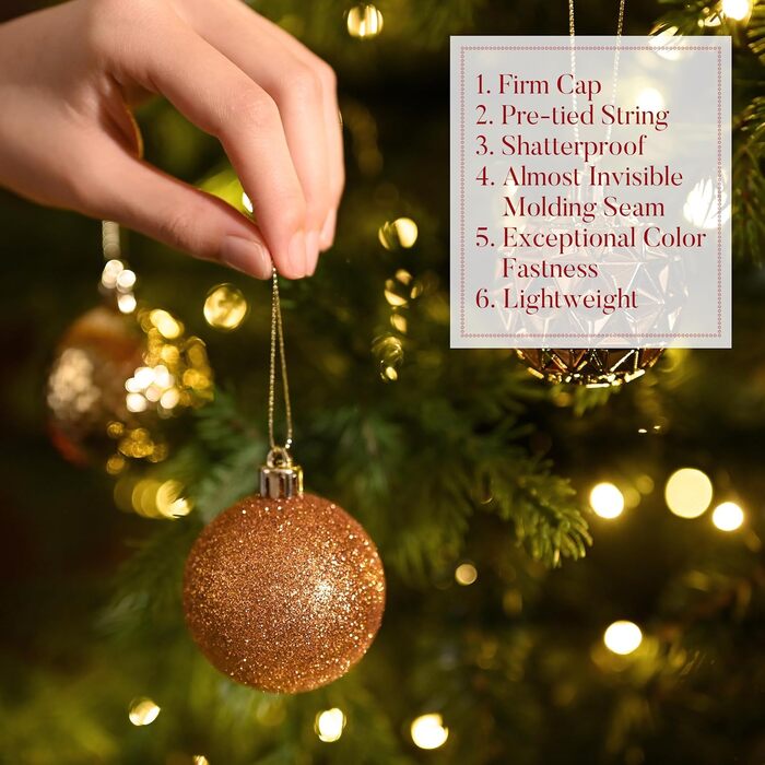 50 шт. прикраси на ялинку Valery Madelyn, 5 см, білий та золотий, з кріпленням, для ялинкової прикраси, знімна, міцна, з ефектом сніжинок, для декору на Різдво (бронза)