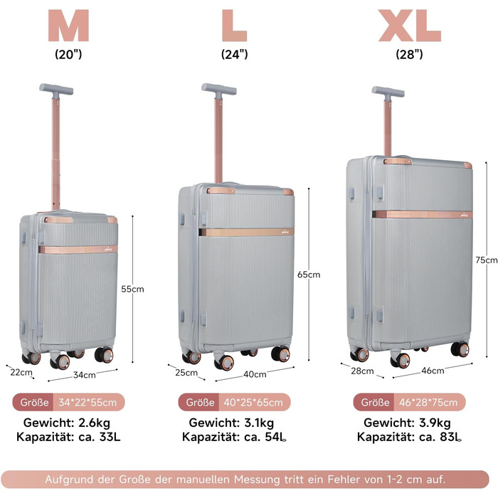 Набір валіз Homelux 3 шт. Бежевий, ABS, Hartschale, M-L-XL (950-silber)