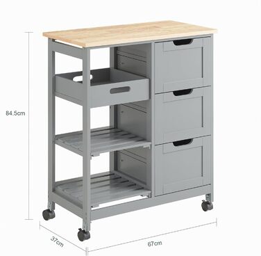 SoBuy Rolling Kitchen Cart with 2 Removable Shelves and 1 Tray - White/Light Grey
