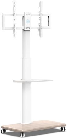 FITUEYES Rolling TV Stand with Wood Shelf - Adjustable Height & Swivel - Fits 32-70 inch TVs up to 40kg, VESA 400x600 - White
