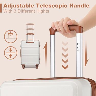 Чемодан KONO 24 дюйми, ABS, з TSA-замком, 4 колеса, 65×44×25.5 см, кремовий