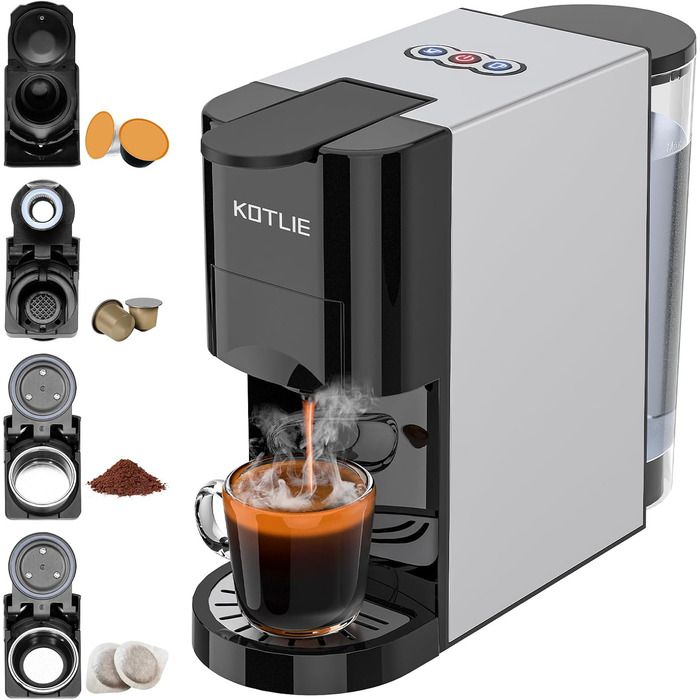 Кавомашина KOTLIE AC-513K 4-в-1: NES, DG, ESE Pads, 19 Bar, 1450W, 800 мл, Чорний