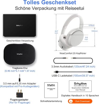 Бездротові навушники-вкладки Srhythm NC25 з активним шумозаглушенням (ANC), Bluetooth, NFC, HiFi звук, 40 мм динаміки, вбудований мікрофон, складані (Колір: Туманно-білий)