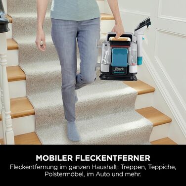 Shark Бездротовий видальник плям, портативний пилосос для прання та видалення запахів, для килимових покриттів, м'яких меблів та іншого, з коробкою для зберігання, аксесуарами та 2 × засіб для чищення, HX100EUCP (StainStriker Lösning Starterflaschen)