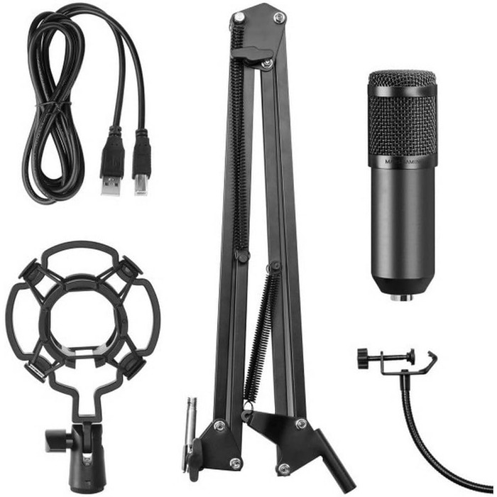 Мікрофон Mars Gaming MMIC-XT: Професійний студійний мікрофон з високою чіткістю 192Khz 24-bit, Kugelarm, антишоковий кріплення, поп-фільтр з металевої сітки, чорний