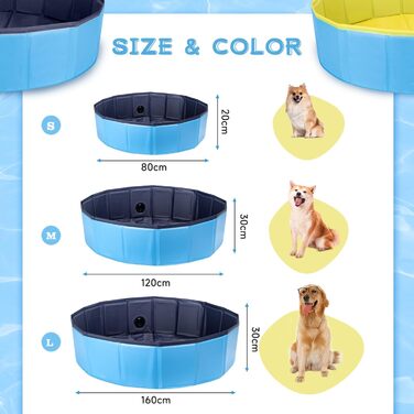 Nobleza Hundepool for Large & Small Dogs, Foldable Dog Splash Pool, Stable Dog Bathtub, Swimming Pool for Cats, 80 * 20cm, S, Blue