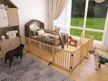 Двері для собак з дерева, розкладні, для кухні, коридору, вітальні, на сходи, кутова установка, підходять для собак малих та середніх порід, дерев'яного кольору, 2P 58см, загородження для собак (858)