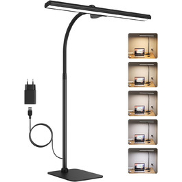 Стійка LED-лампа Kary з регулюванням яскравості, 40 см, 12 Вт, для офісу, роботи, читання, догляду за очима, дітям, 5 рівнів регулювання, 5 кольорів, таймер на 60 хвилин, чорна