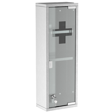 Kleankin Medicine Cabinet First-Aid Cabinet 20x12x58cm Stainless Steel with Frosted Glass in Silver, ideal for Home & Office