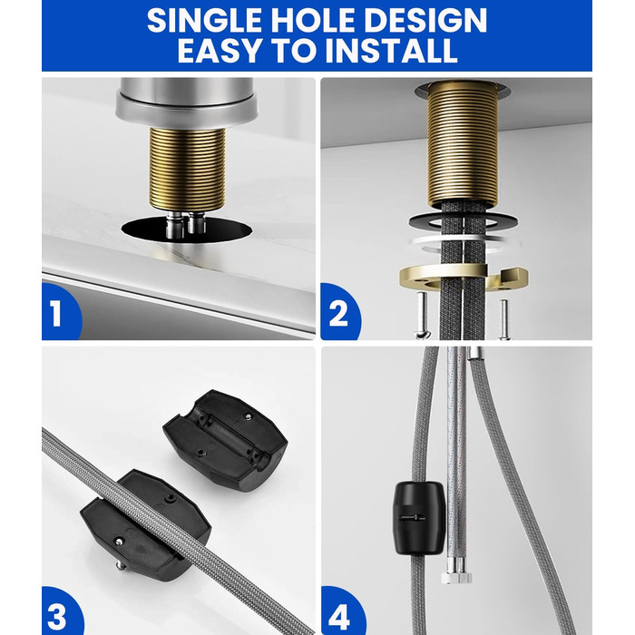 Висувний змішувач для кухні з 4 режимами – нержавіюча сталь, водоспад, високий тиск, 3/8 дюйма, для мийки