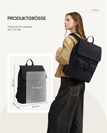LOVEVOOK Рюкзак для жінок, 17.3 дюйми, рюкзак для школи, водонепроникний, для підлітків, легкий, з відділенням для ноутбука, для університету, школи, подорожей, роботи, чорний