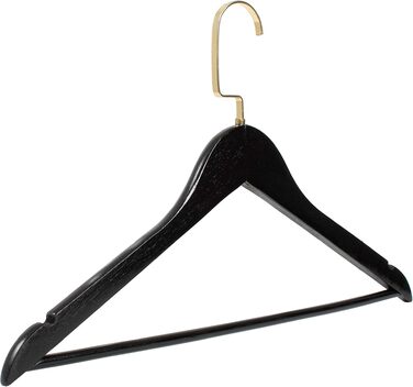 Набір дерев'яних вішаків для одягу RSR-Hangers (10 шт), 44.5 см, з перекладиною для штанів та поворотним золотистим гачком, чорні
