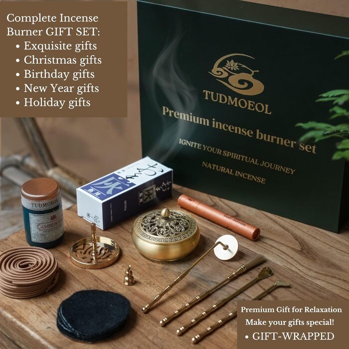 Copper Incense Burner and 16-Piece Tool Kit for Making Backflow Incense Cones - Perfect for Yoga, Meditation. Includes Censer Mold Tools, Burner, and Accessories.