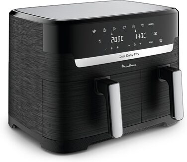 Аерофритюрниця Moulinex Dual Easy Fry 8,3 л, 7 програм, енергозбереження до 70%, подвійна чаша 5,2 л + 3,1 л, цифрове керування, книга рецептів, підходить для миття в посудомийній машині