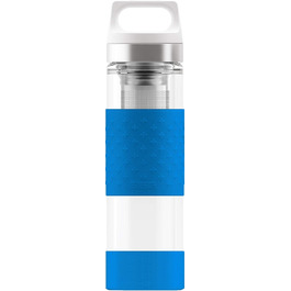 SIGG Hot & Cold Glass Thermo Drinking Bottle (0.4 L), non-toxic and insulated drinking bottle, glass thermo bottle with silicone protection (Electric Blue)